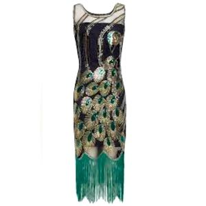 Roaring 20’s Green Black and Gold Vintage Flapper Dress